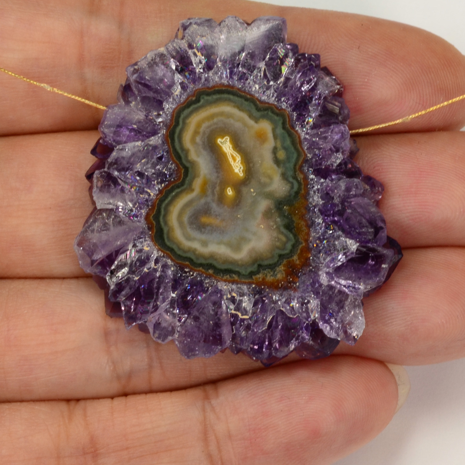 55.25CT Amethyst Stalactite Side Drilled Slice Bead FOCAL