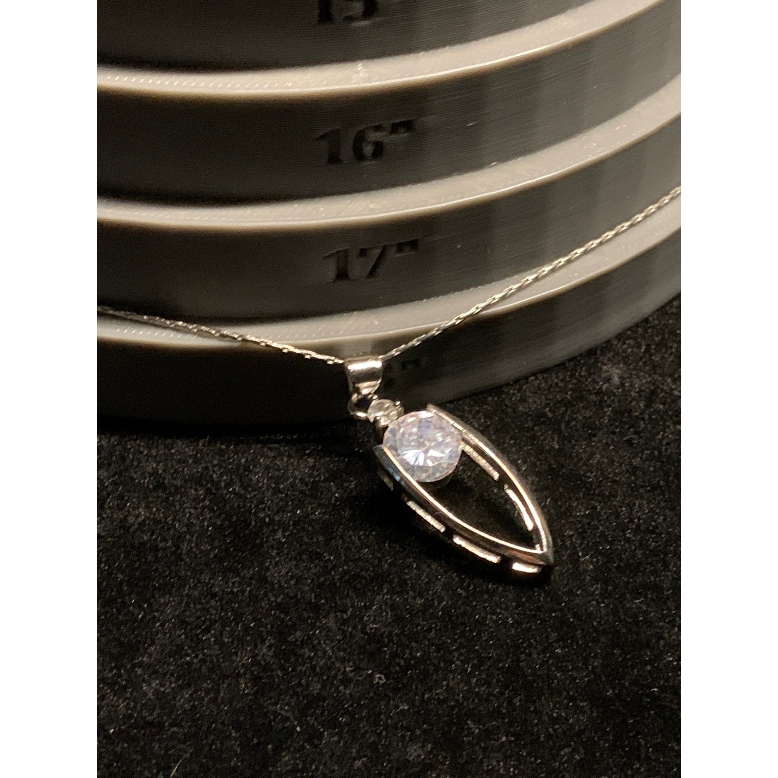 Silver Tone Layered Necklace Set Faux Pearl Station & CZ Solitaire Pendant