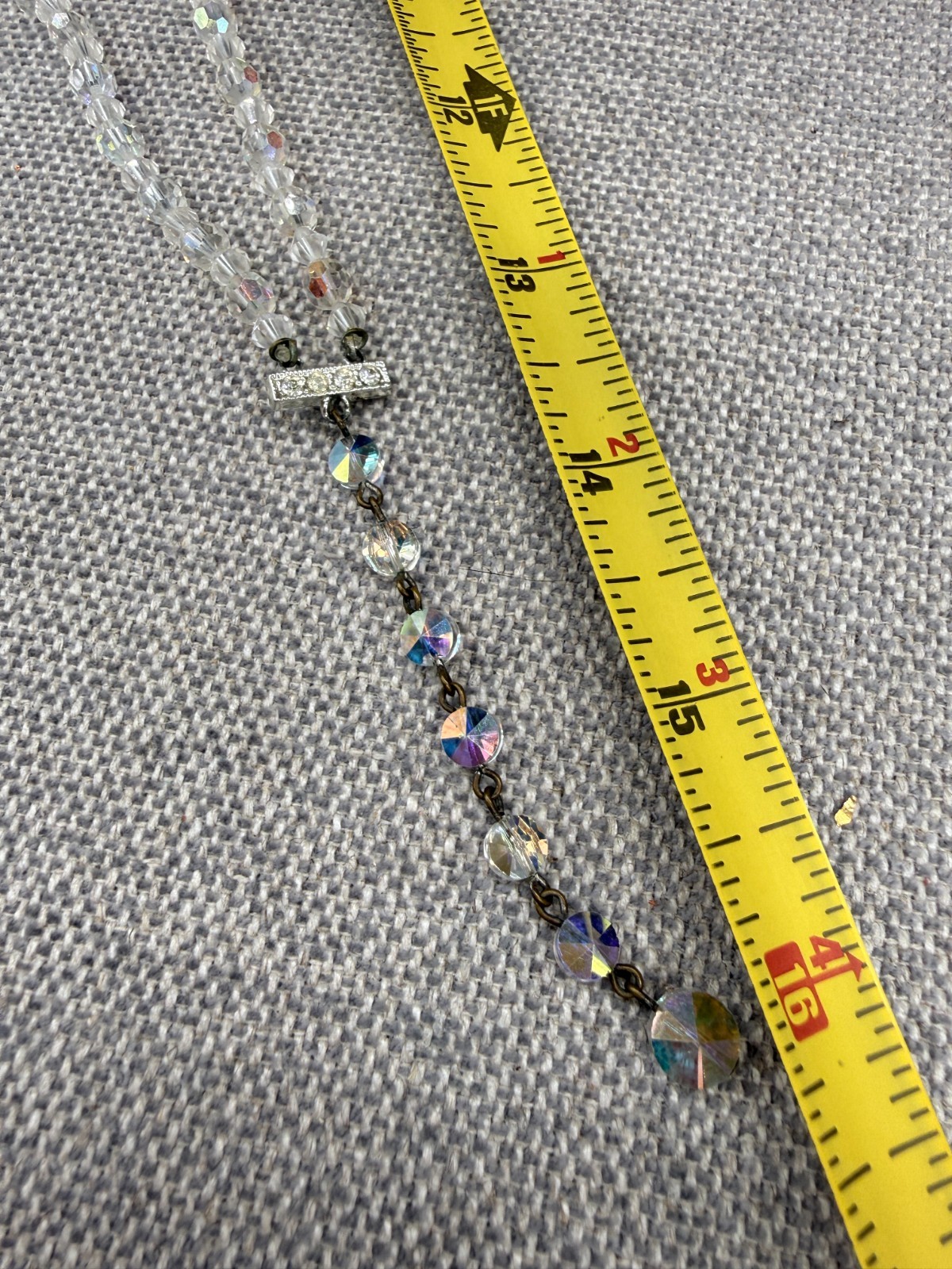 Vintage Necklace Earrings Jewelry Set Faceted AB Crystals Double Strand Clip Ons
