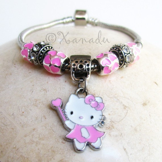 Pink Heart Hello Kitty European Charm Bracelet – Kid Child Small Sizes Available