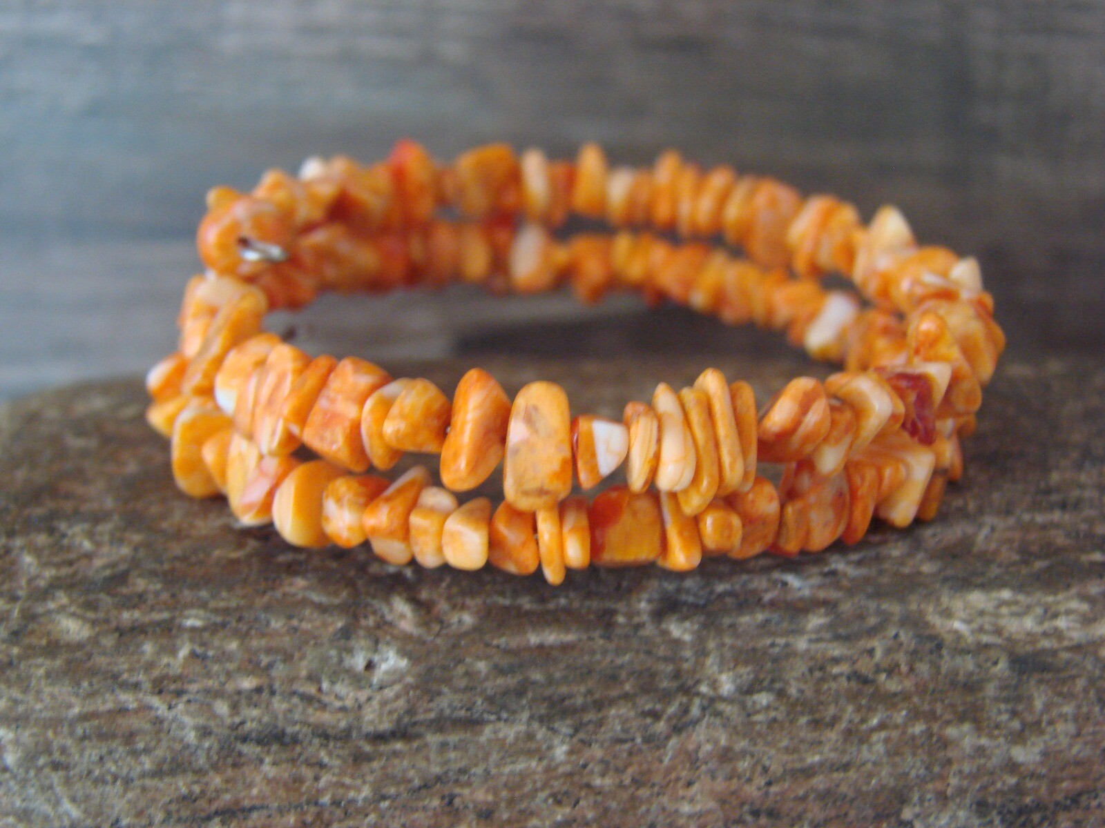 Navajo Indian Memory Wire Coil Spiny Oyster Bracelet by Doreen Jake