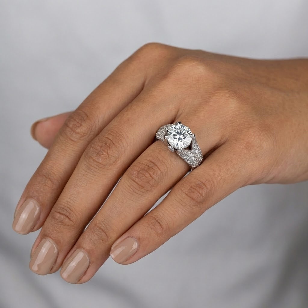 Engagement Ring 14K White Gold Vintage 2.86 Carat Round Lab-Grown Diamond E VS2