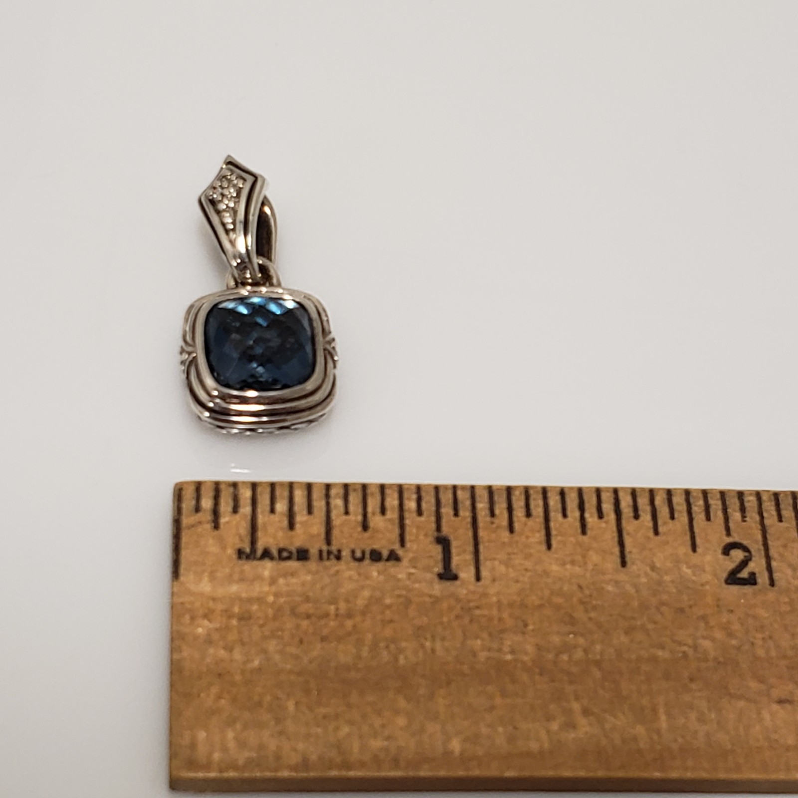 Scott Kay Sterling Silver Square Blue Topaz Pave Diamond Accent Pendant