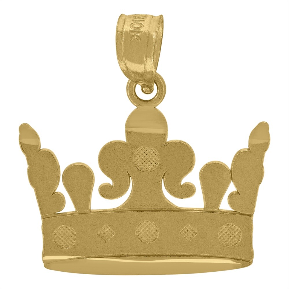 10k Yellow Gold Diamond-Cut Crown Charm Pendant for Mens 0.7gm