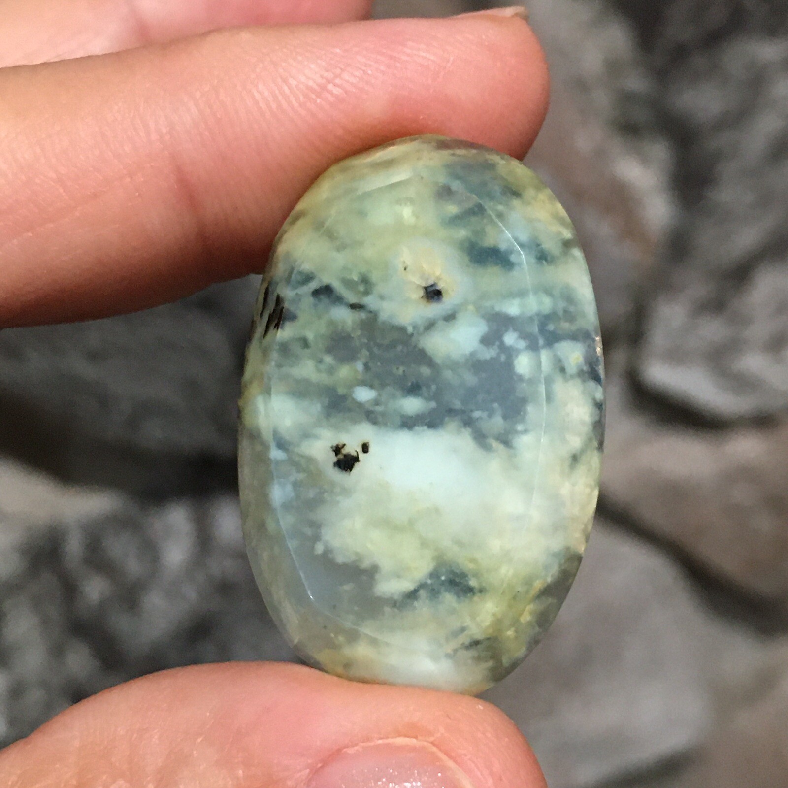 33.5×21.7×6.7mm Rare Aegean Green Opal Oval Faceted Cabochon Picture Stone