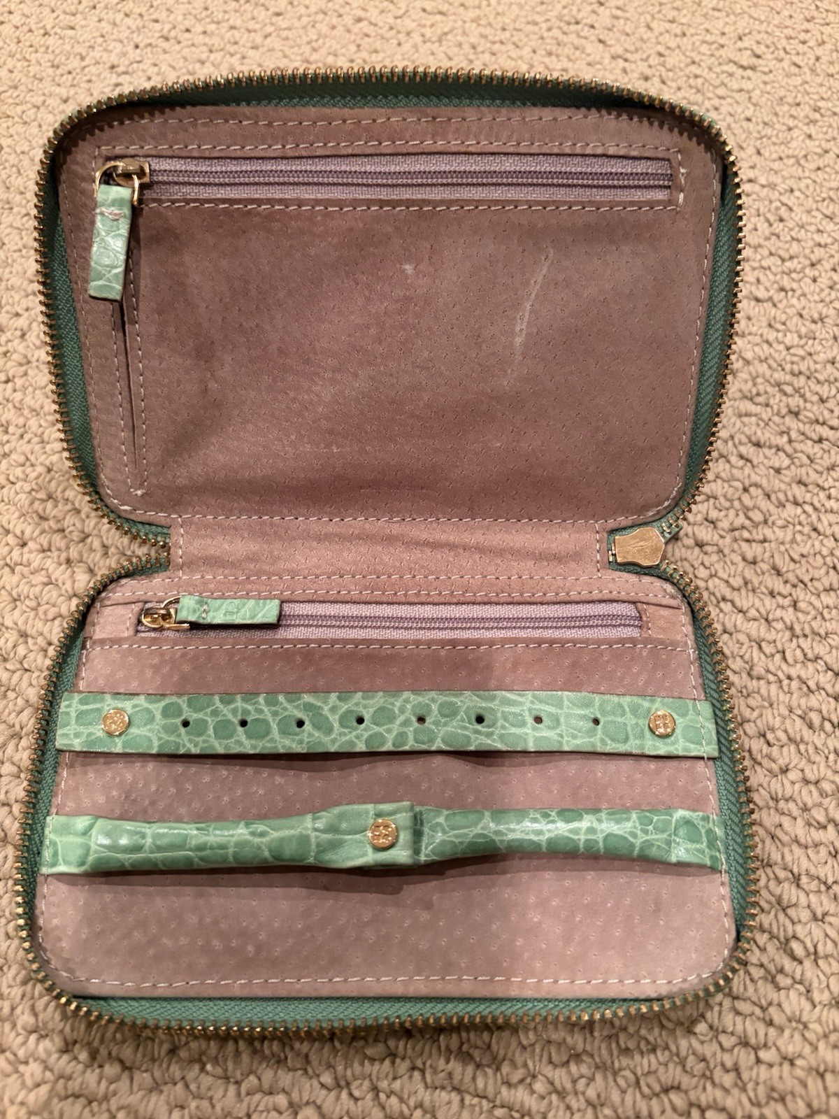 Kate Spade Green Crocodile Jewelry Travel Case