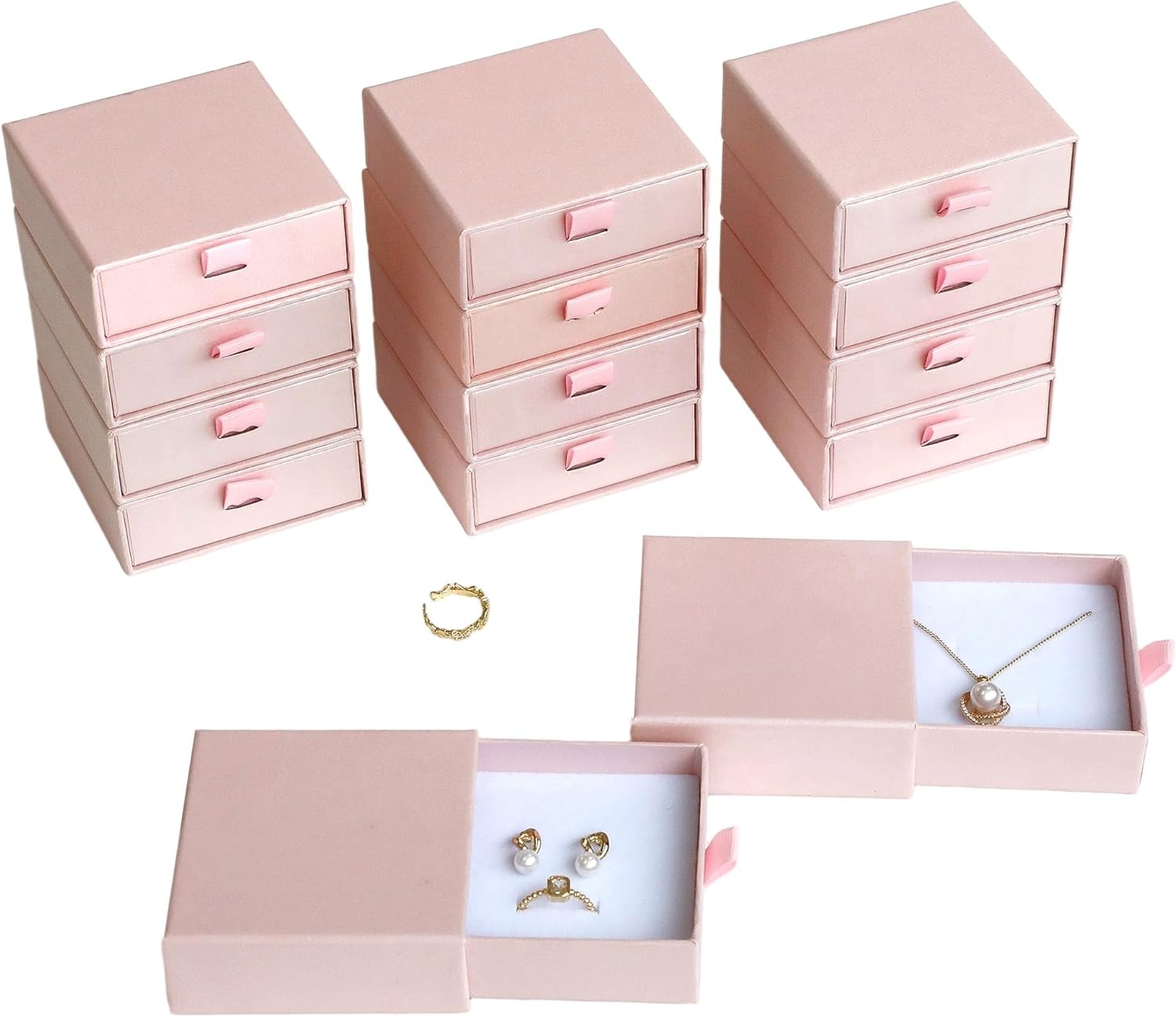 40 Pcs Pearlescent Pink Small Jewelry Boxes 3.54×3.54×1.26in Cardboard Jewelry