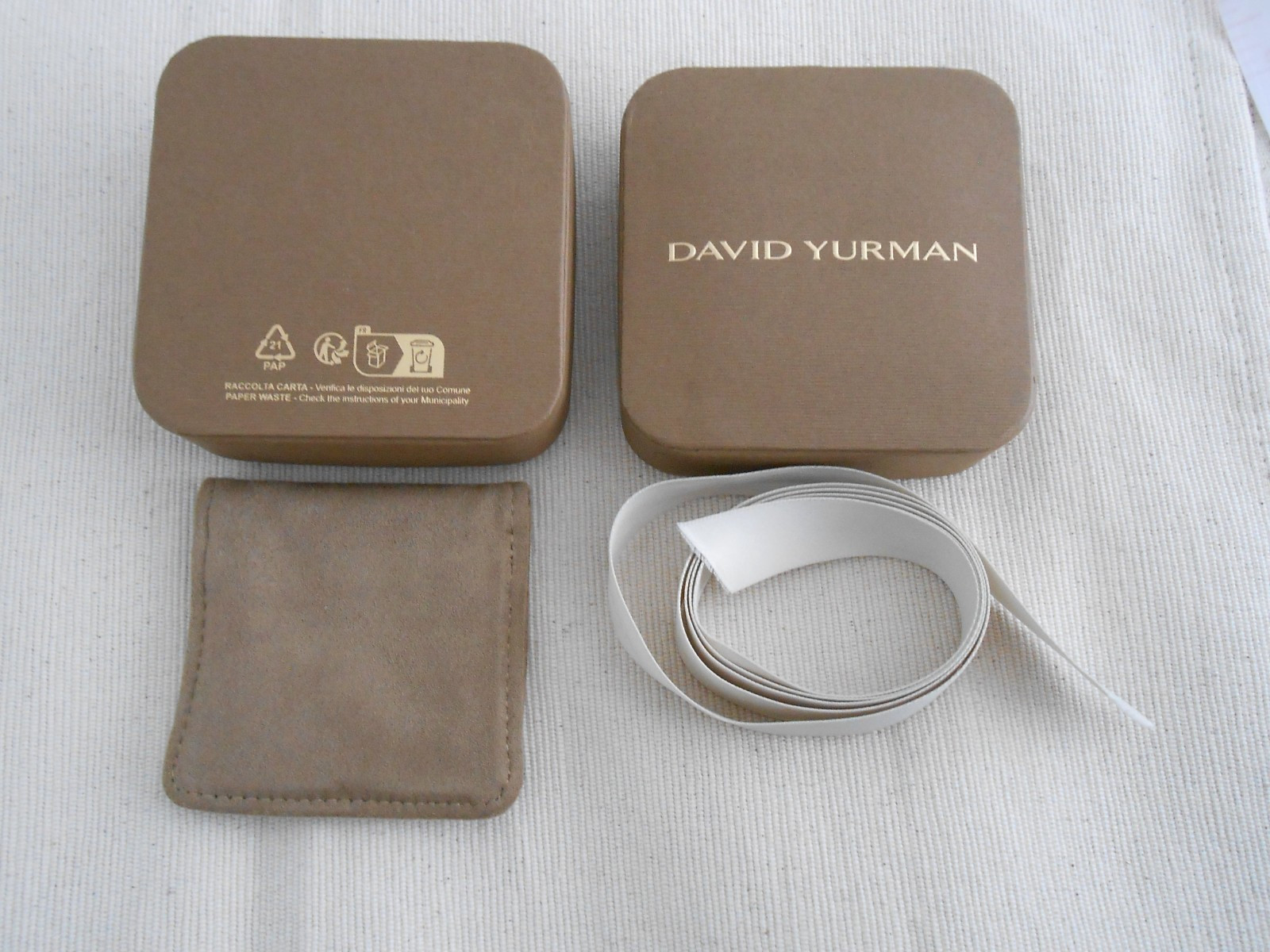 David Yurman Empty Jewelry Small Brown Pouch/Ribbon/ Box – 3.25″ x 3.25″