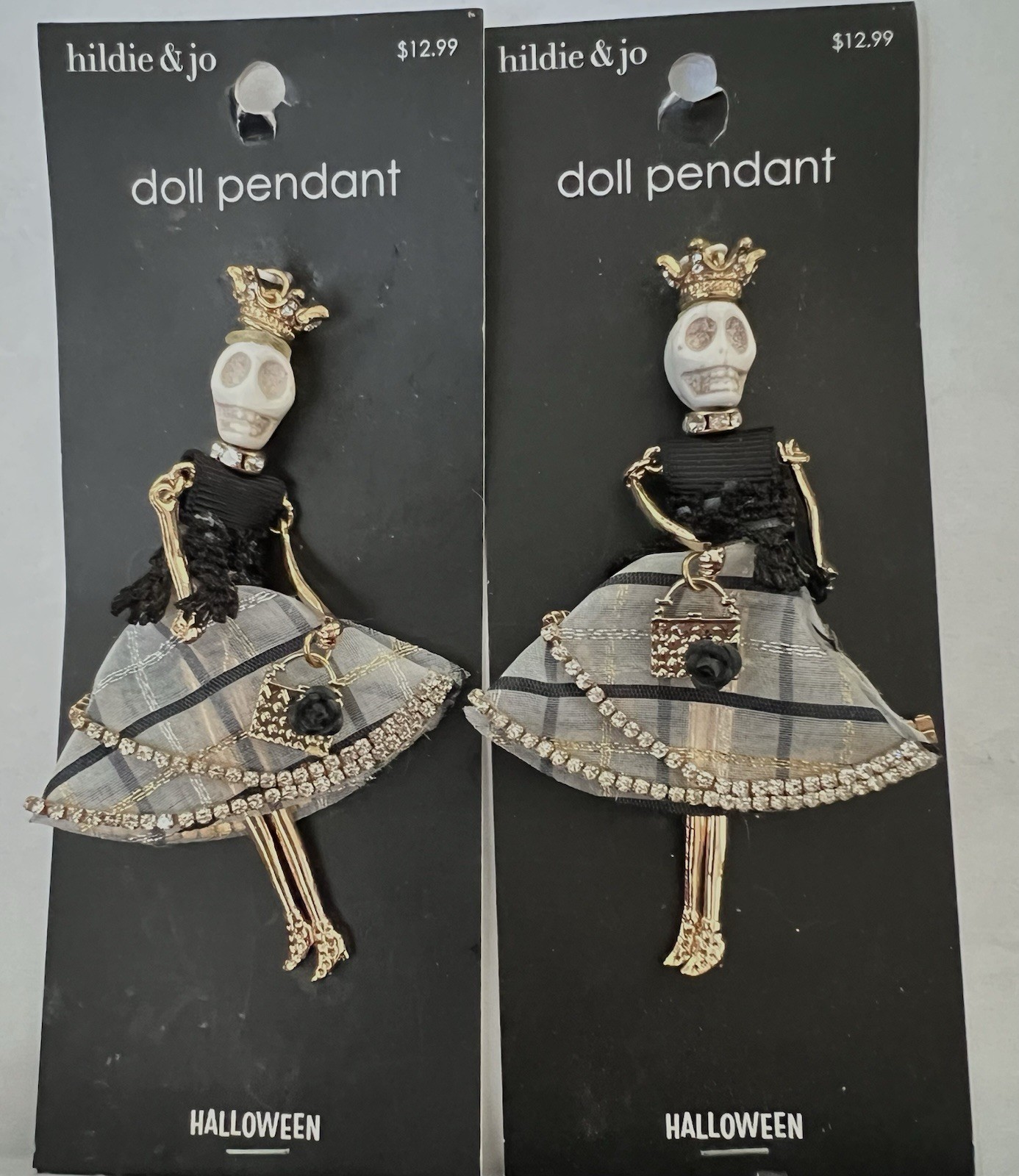 3 Hildie & Jo Halloween Skull Skeleton Doll Pendants for JoAnn Fabrics