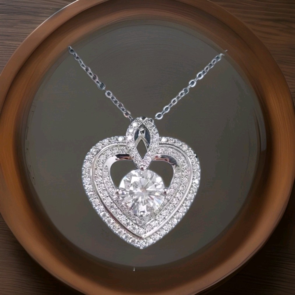 4.63ctw MOISSANITE VVS1 D CERTIFIED DOUBLE HALO HEART NECKLACE IN 18K WHITE GOLD