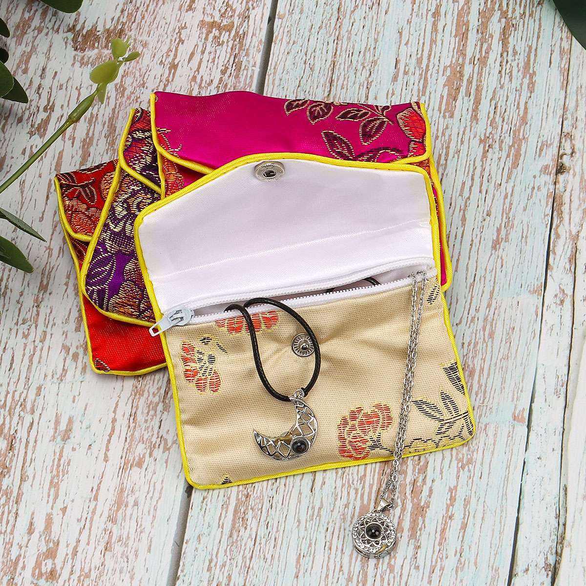 12 Fancy Silk Chinese Jewelry Purse Pouches with Zipper Gift Bag Pouch 3″ x 3.9″