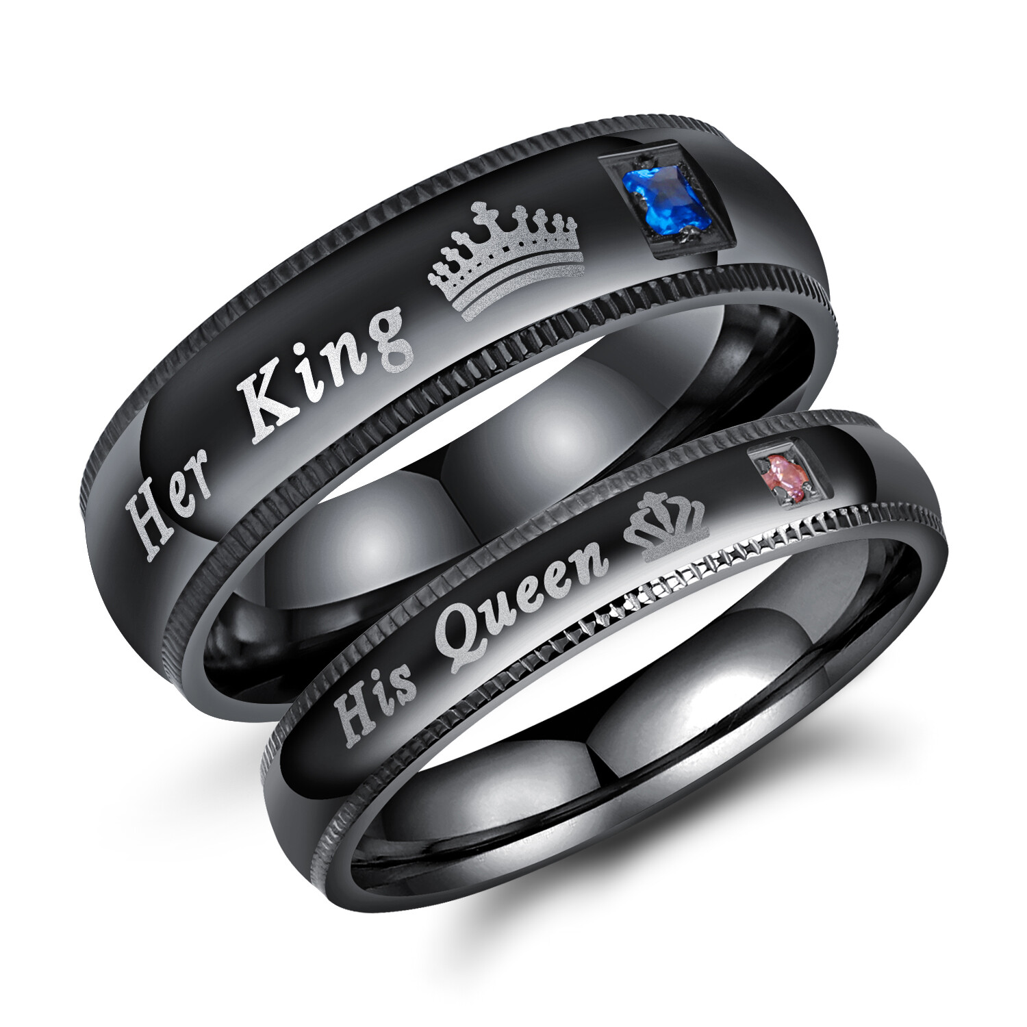 2pc Couple His Queen&Her King Rings Stainless Steel CZ Band Valentine’s Day Gift