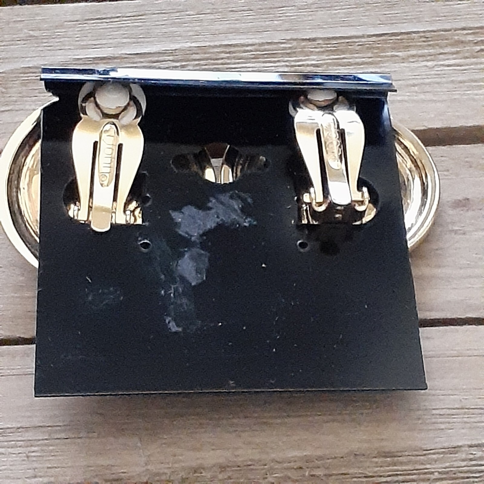 VTG St John Earrings Cruise Nautical Anchor Spell Out Clip On Black Enamel Gold