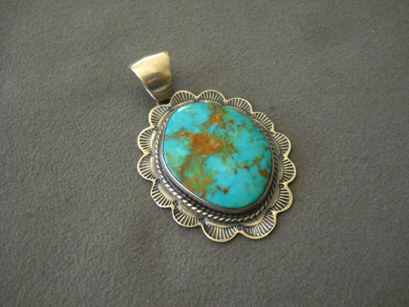 SPENCER Native American Navajo Turquoise Mountain Turquoise Sterl Silver Pendant