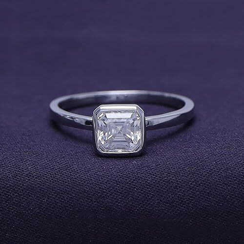 8/9ct Solitaire Engagement Ring Sterling Silver Asscher Lab Created Moissanite