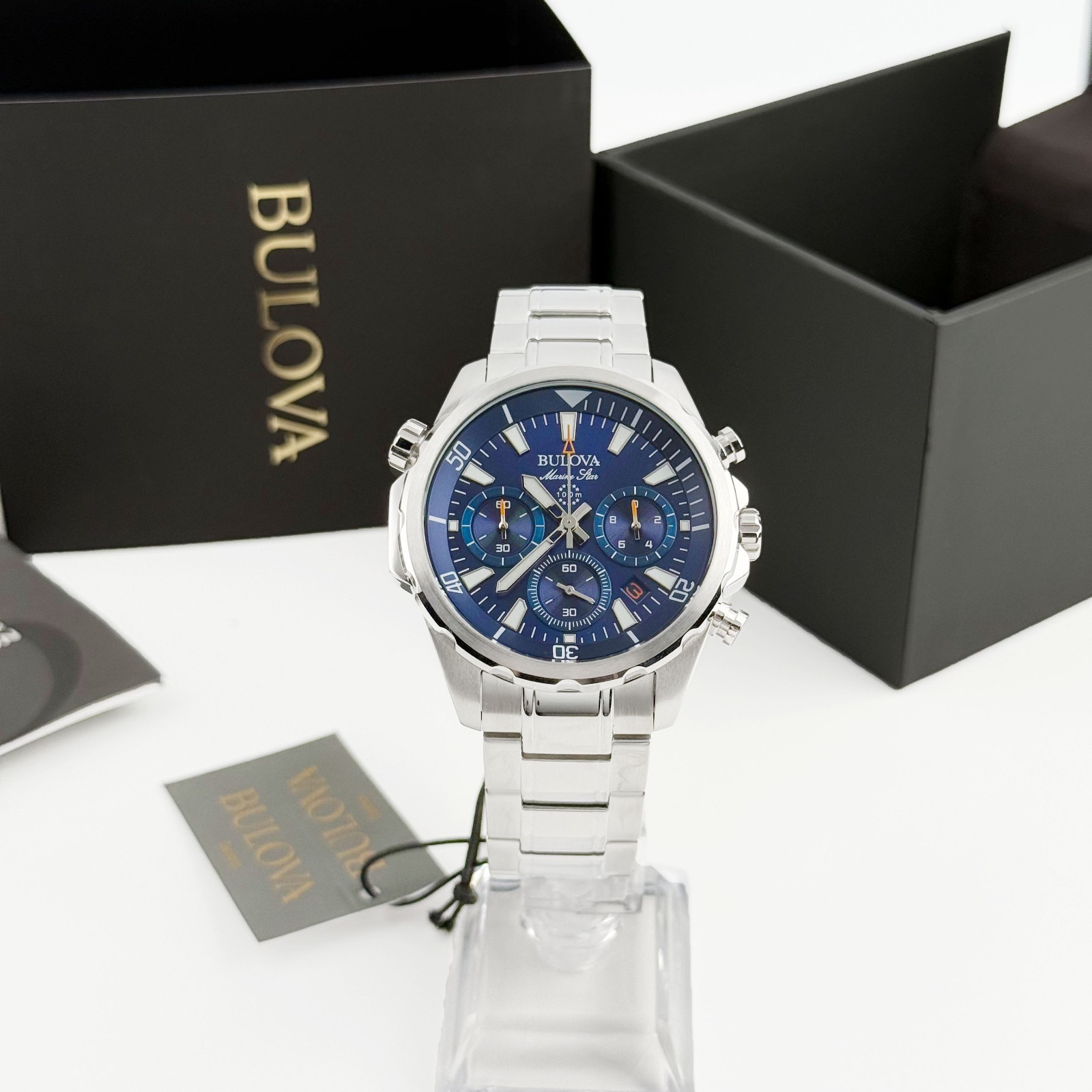 Bulova Marine Star 96B256 Chronograph Men’s Quartz Watch Blue Dial 43MM