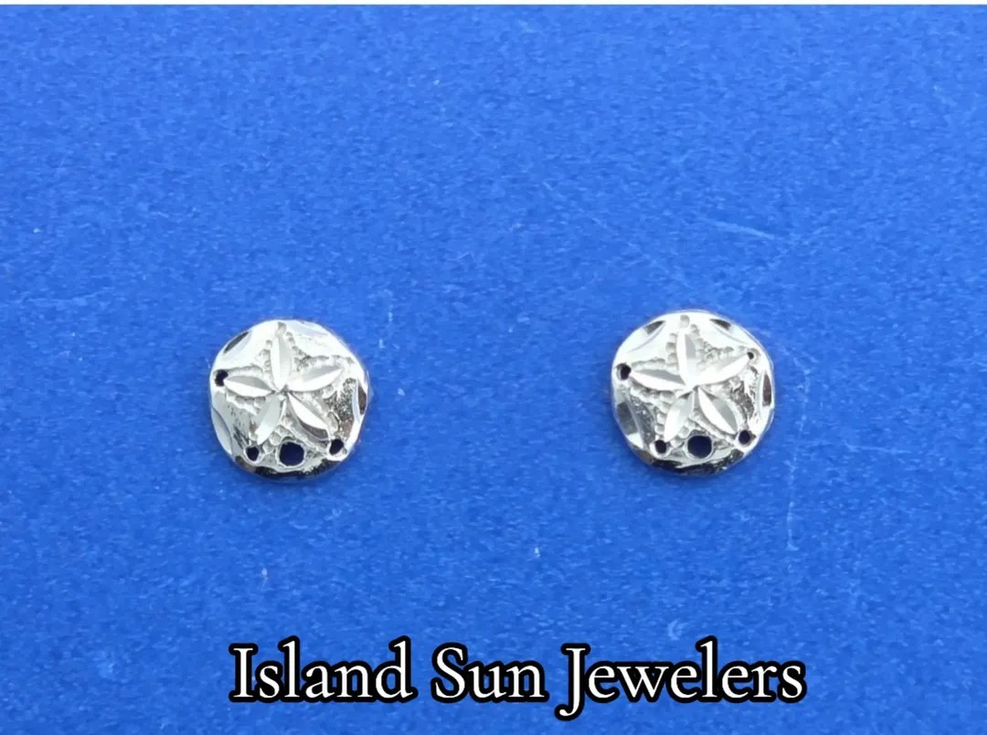 Sand Dollar Post Earrings, 14K White Gold