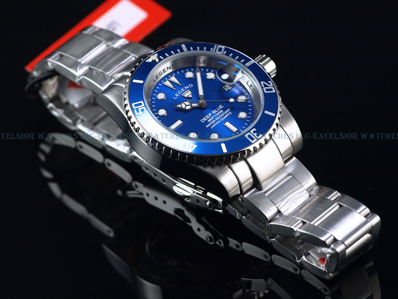 NEW Legend Men’s 200m Deep Blue Diver Egyptian Blue Dial Miyota Quartz SS Watch