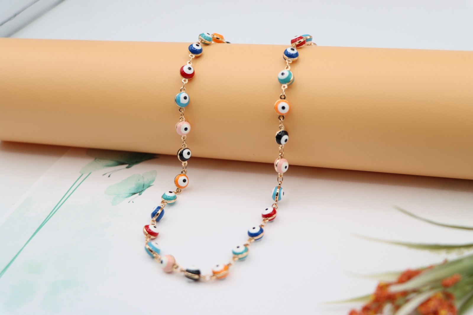 Rose Gold Necklace Design, XPNL0125 Colorful Evil Eye