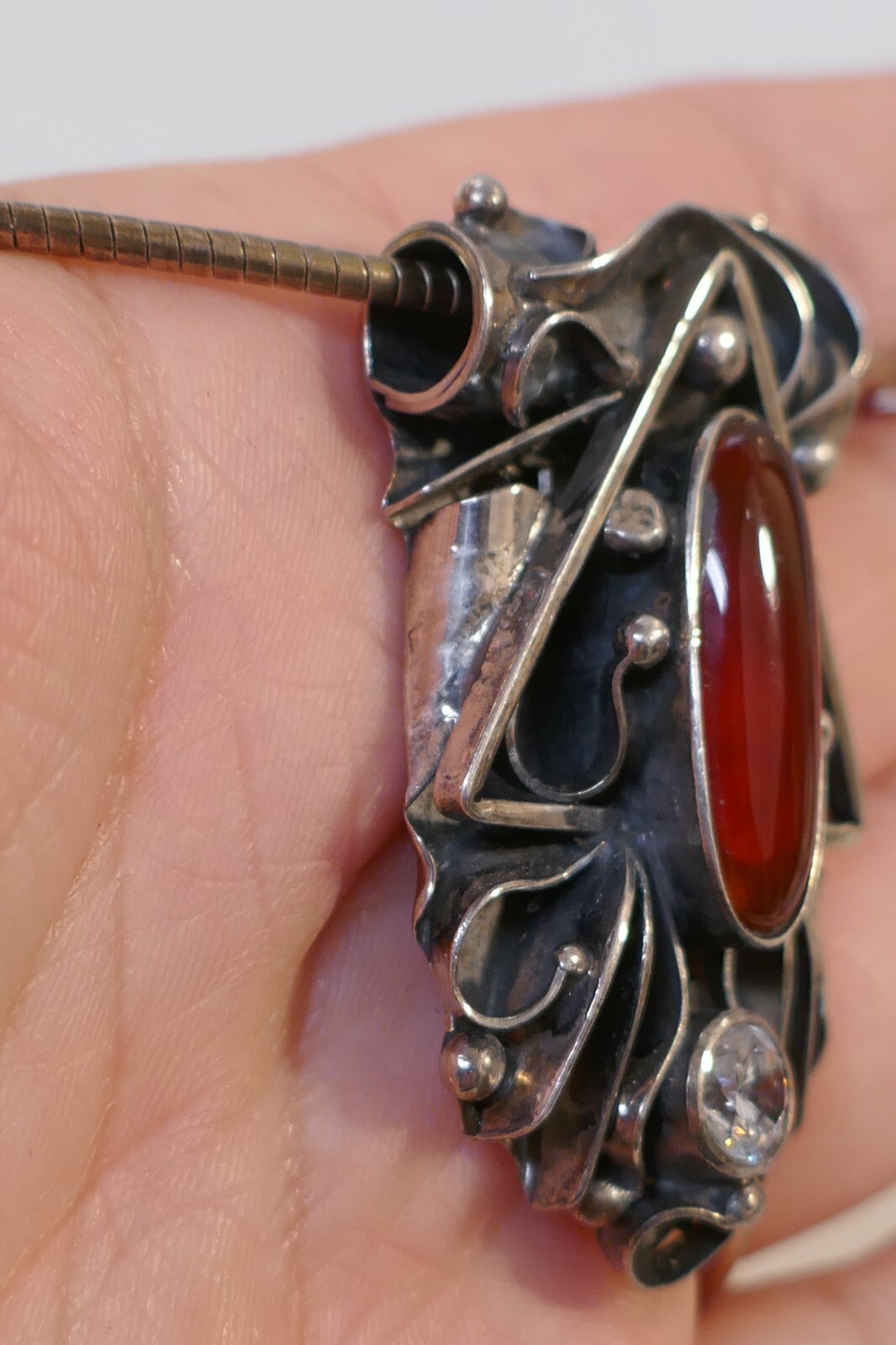 Vintage Studio Handmade Sterling Silver & Carnelian Choker Style Necklace