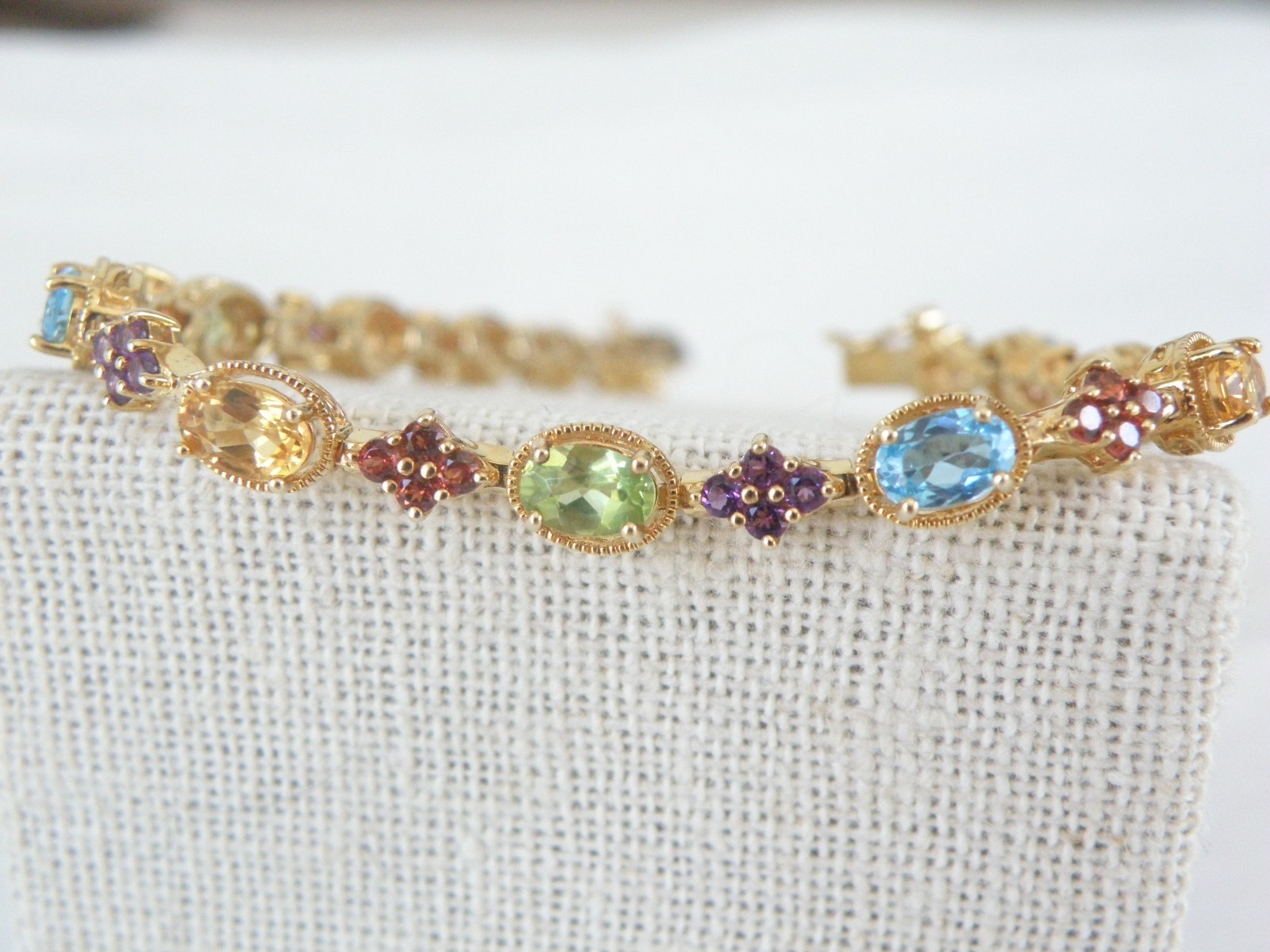 Zales 18K Gold on Sterling Silver 925 Multi Gemstone Tennis Bracelet Fits 7.5″