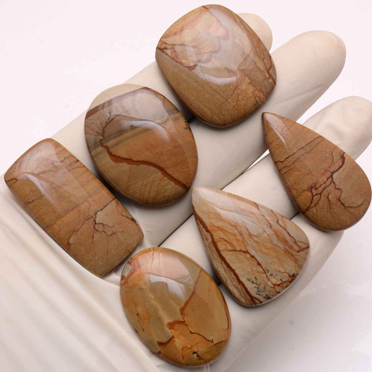 6 Pcs Natural Picture Jasper Designer 32mm-40mm Cabochon Untreated Gemstones Lot
