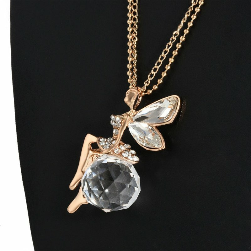 Fashion Women Crystal Fairy Angel Wing Pendant Long Chain Sweater Necklace Gift