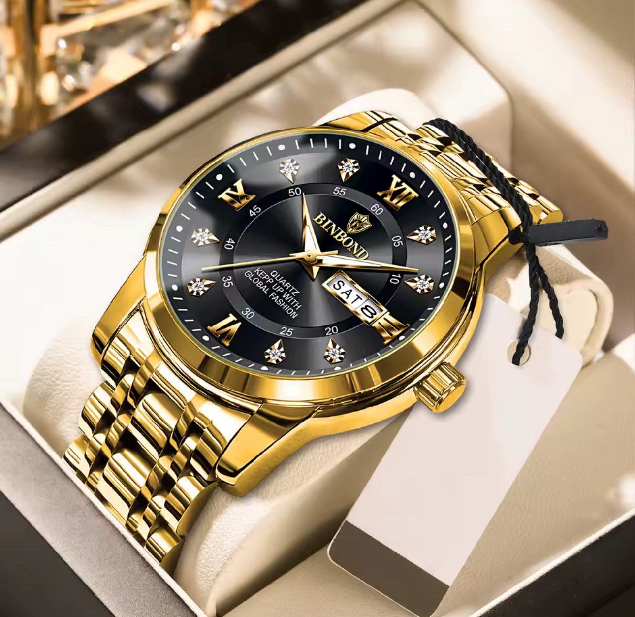 BINBOND Men’s Quartz Dress Watch Multi Dial Day/Date Stainless Steel Roman