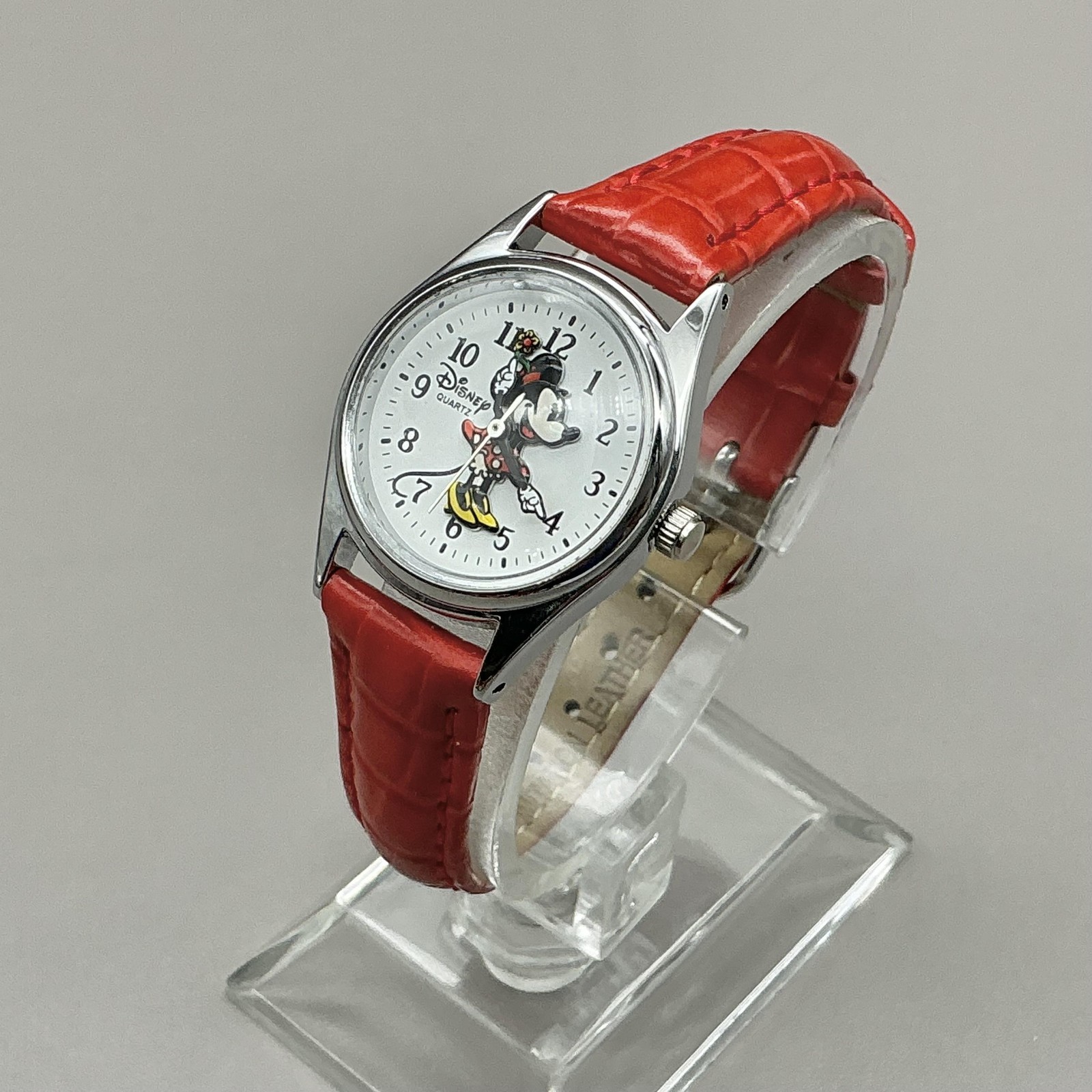Disney Parks Womens Watch White Dial Minnie Mouse Red Strap Quartz Analog