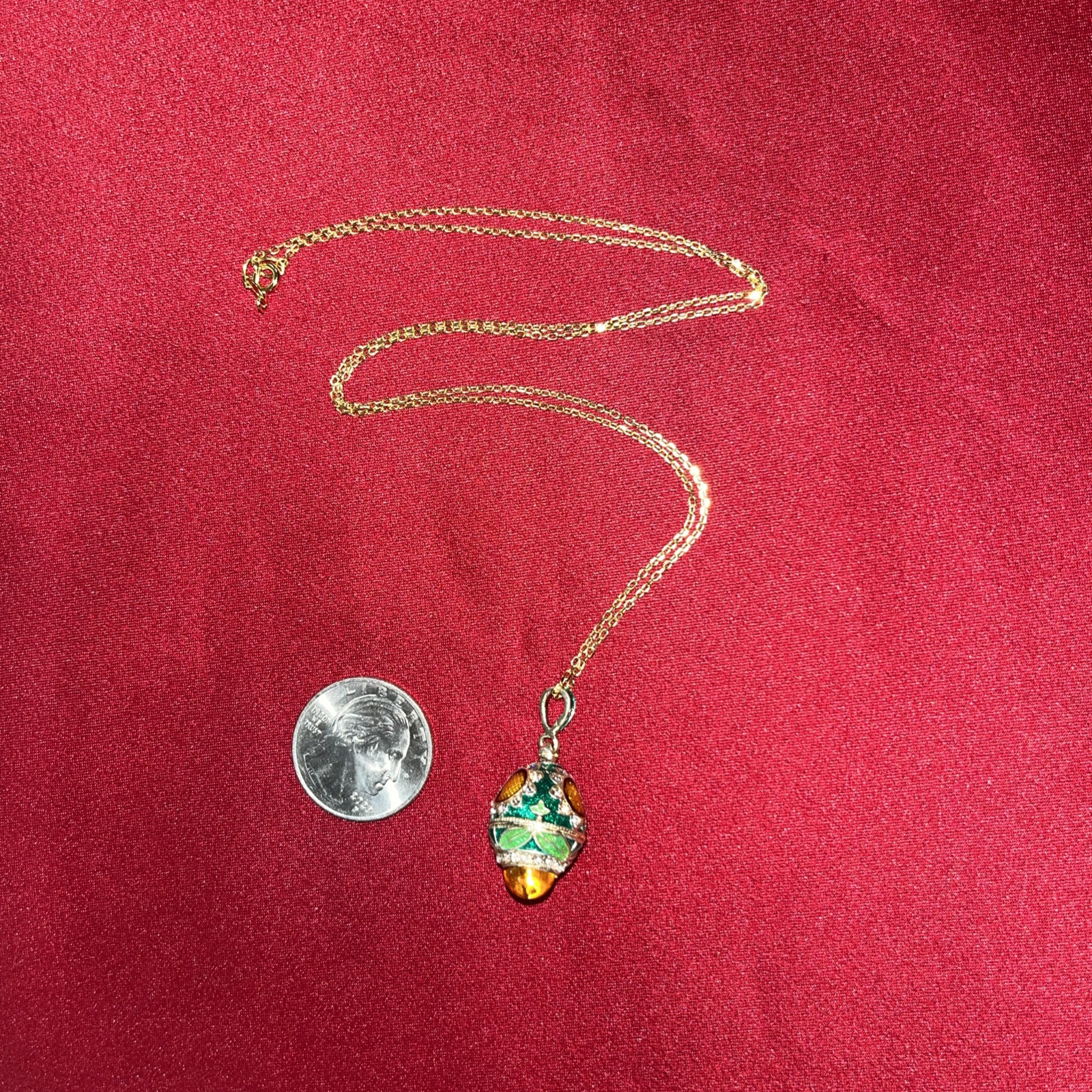 Vintage Sterling Silver 925 Gold Toned Egg Pendant Necklace Italy 22.5 Inches