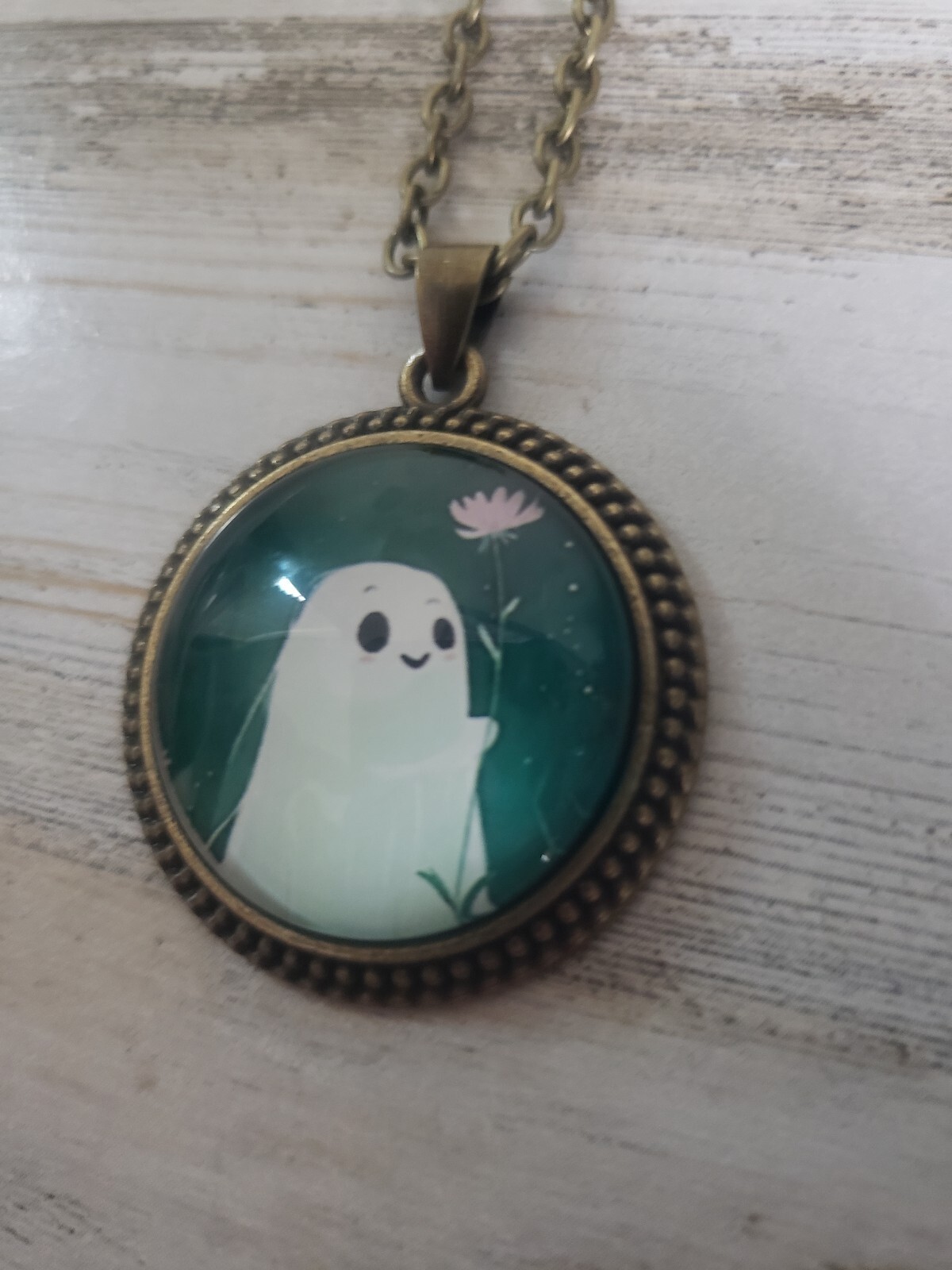 Ghost necklace Halloween jewelry flower green cute love gift plant floral style