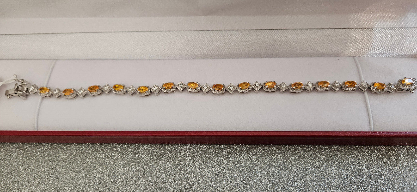 Spessartine Garnet & Zircon bracelet in platinum over sterling silver 7.0″