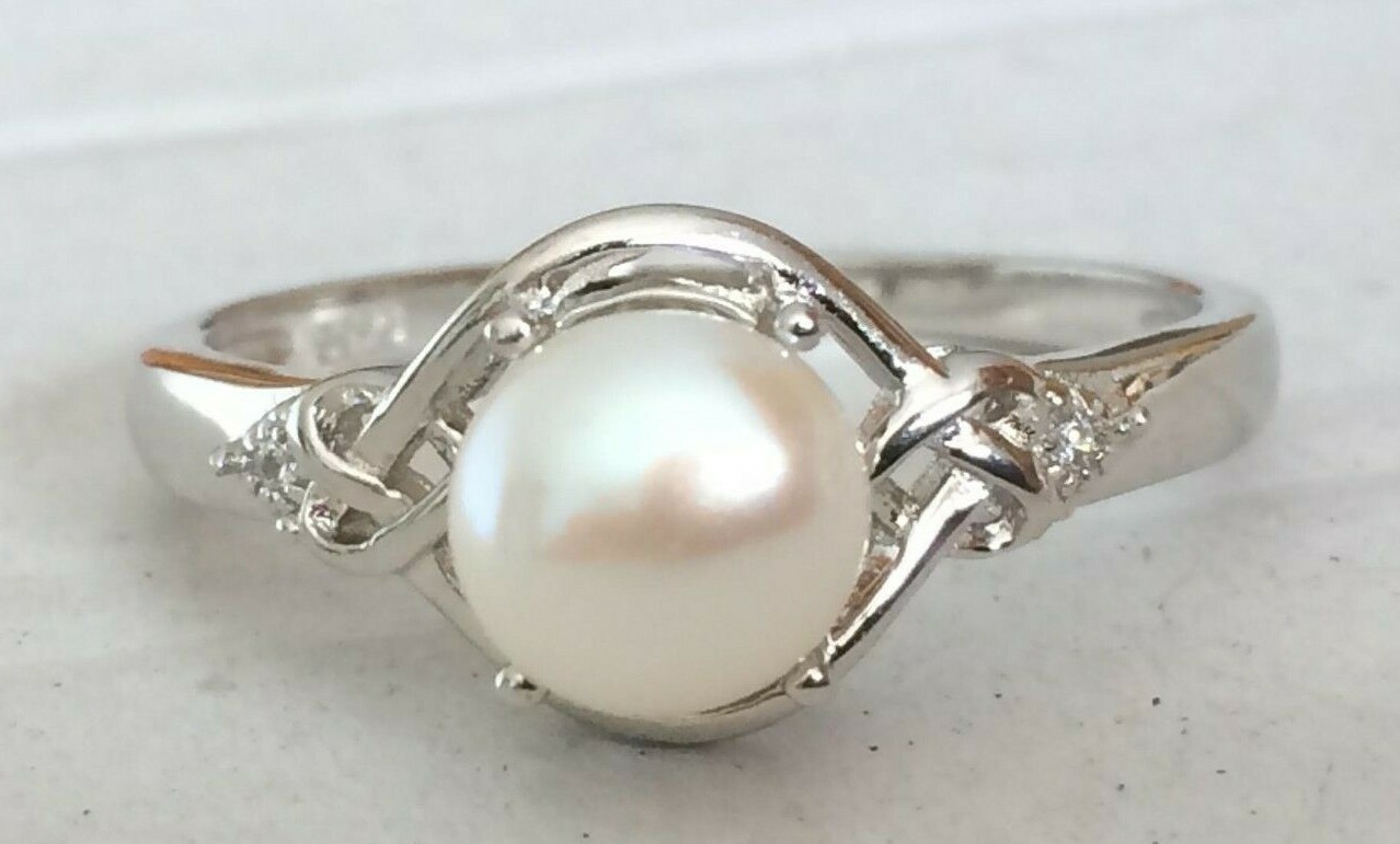 Pearl Ring Natural 7mm Freshwater Solid Silver S925 Ring Sizes 6 US to 10 US