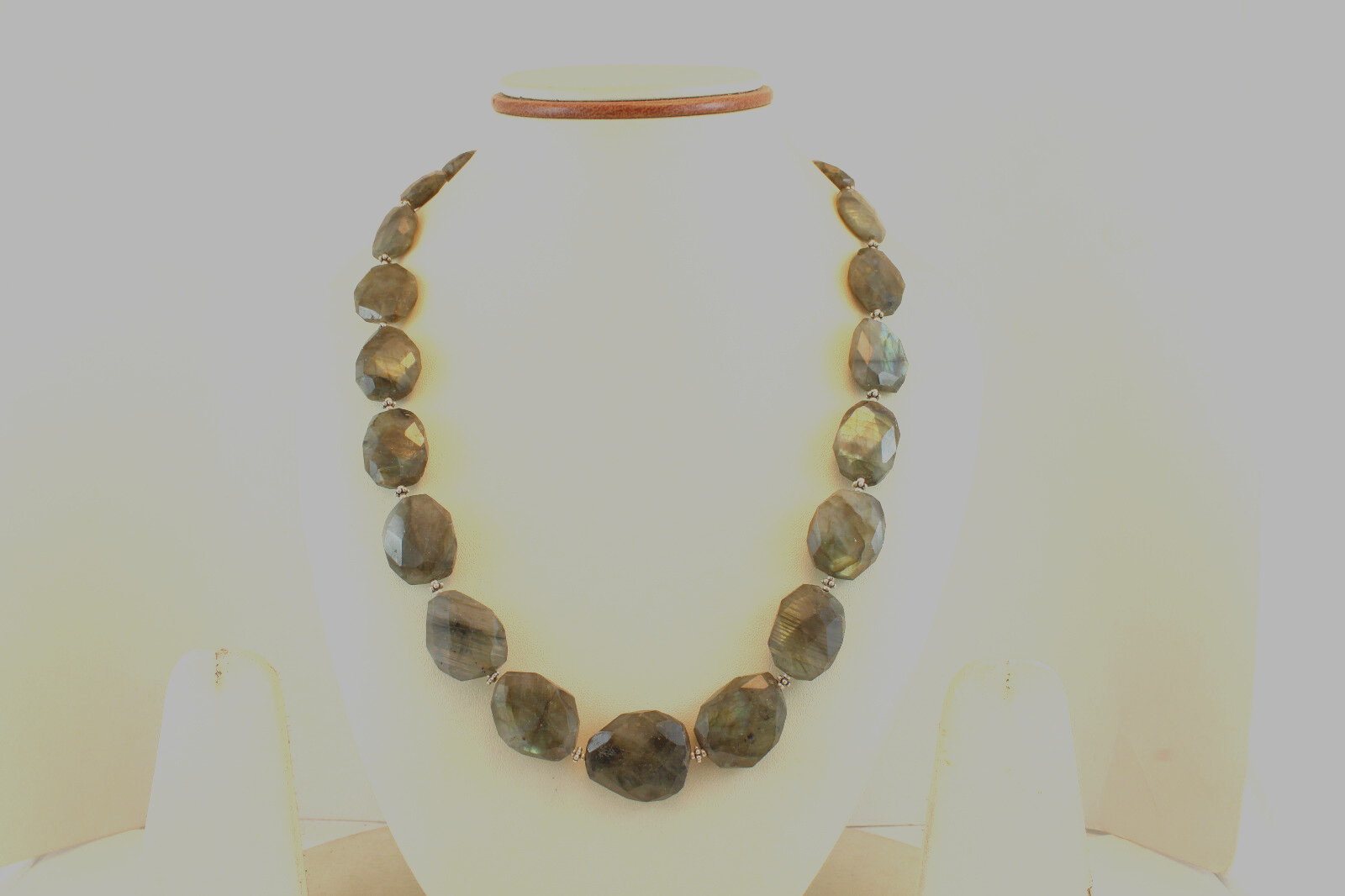 Necklace natural labradorite gemstone flashi beaded 925 sterling silver handmade