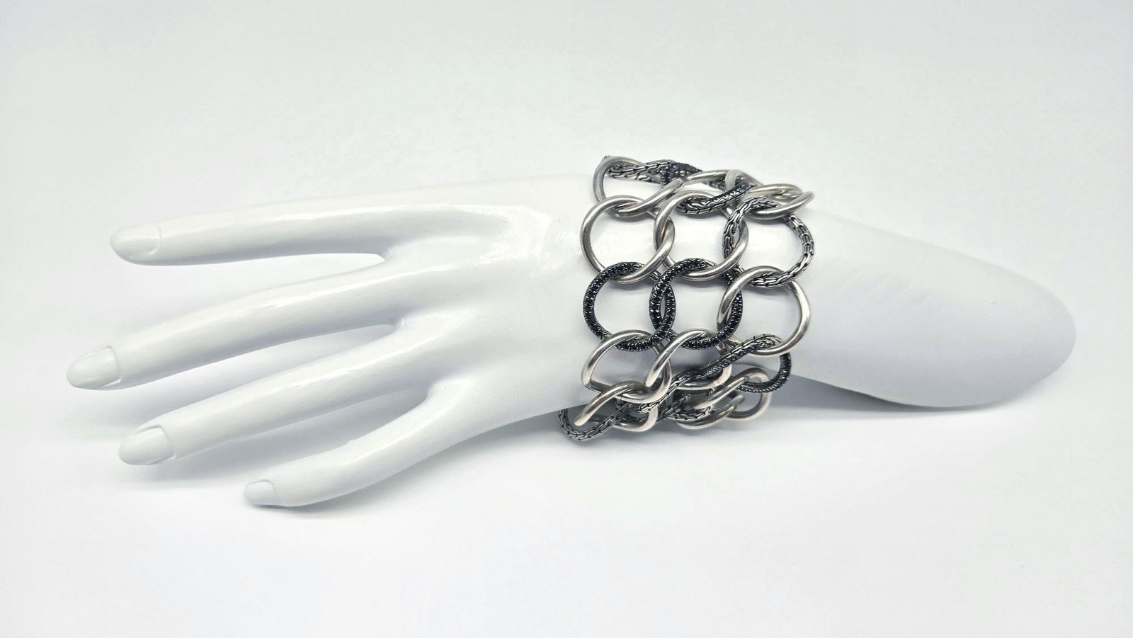 John Hardy Sapphire Link Bracelet Sterling Silver 2.34ctw 114g Wide Statement