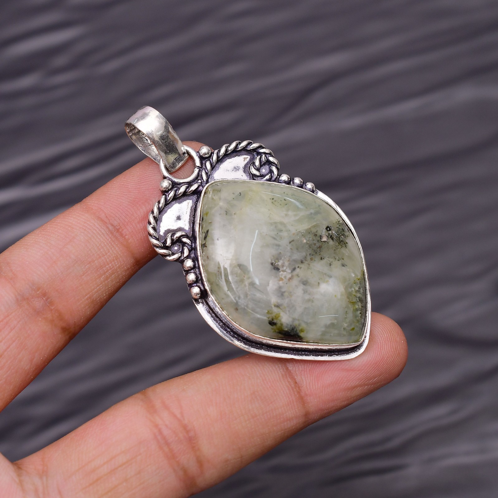 Prehnite Gemstone 925 Sterling Silver Jewelry Pendant 2.12″