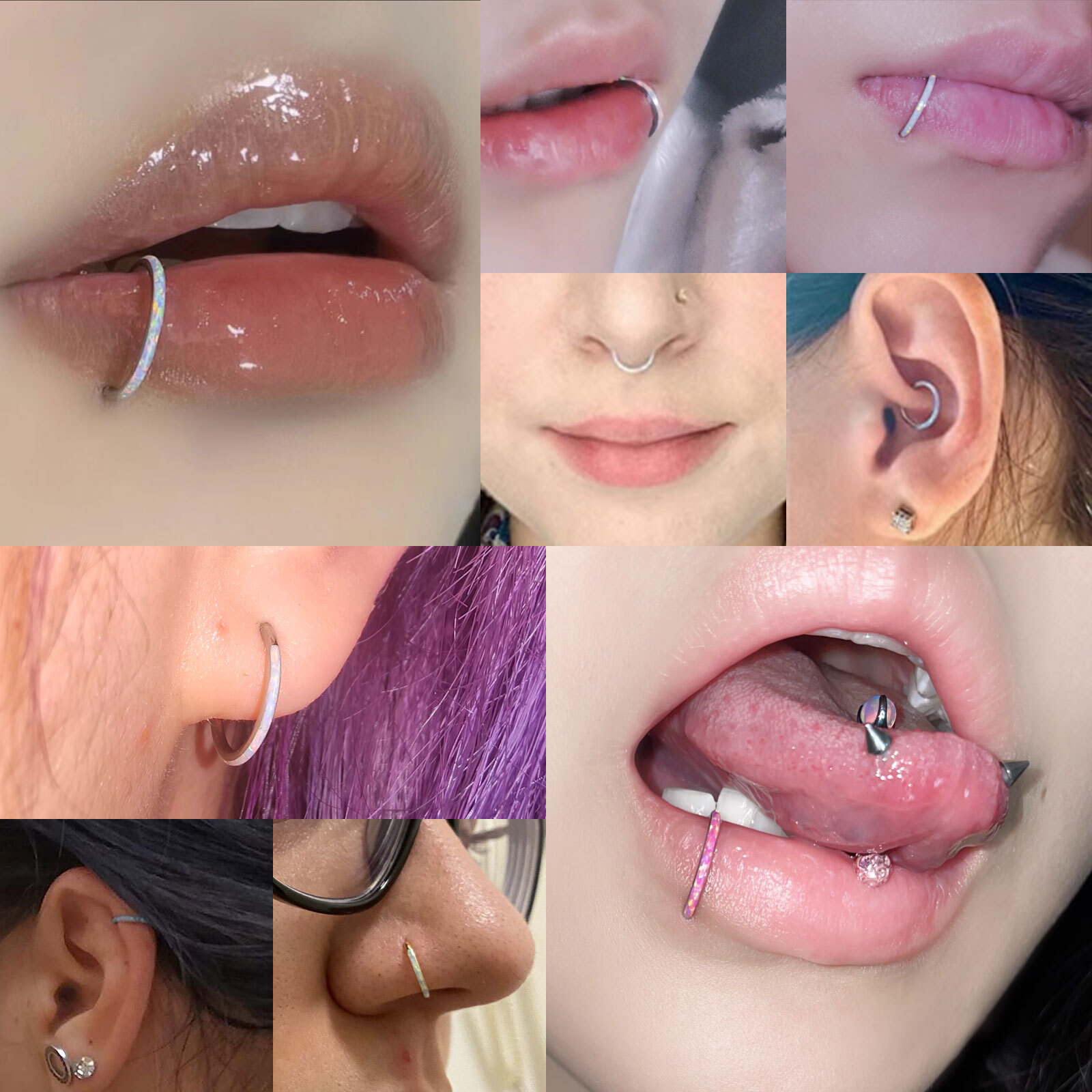 1PC Surgical Steel Septum Rings Opal Nose Rings Hoop Hinged Clicker Earrings 16G