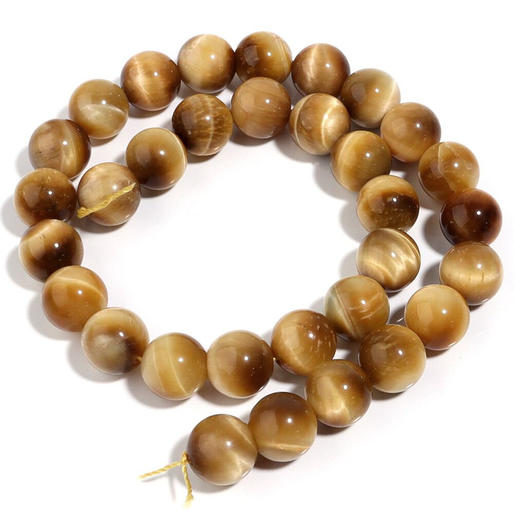 Natural Tiger’s Eye Gemstone Smooth Round Loose Beads for DIY Bracelet Necklace