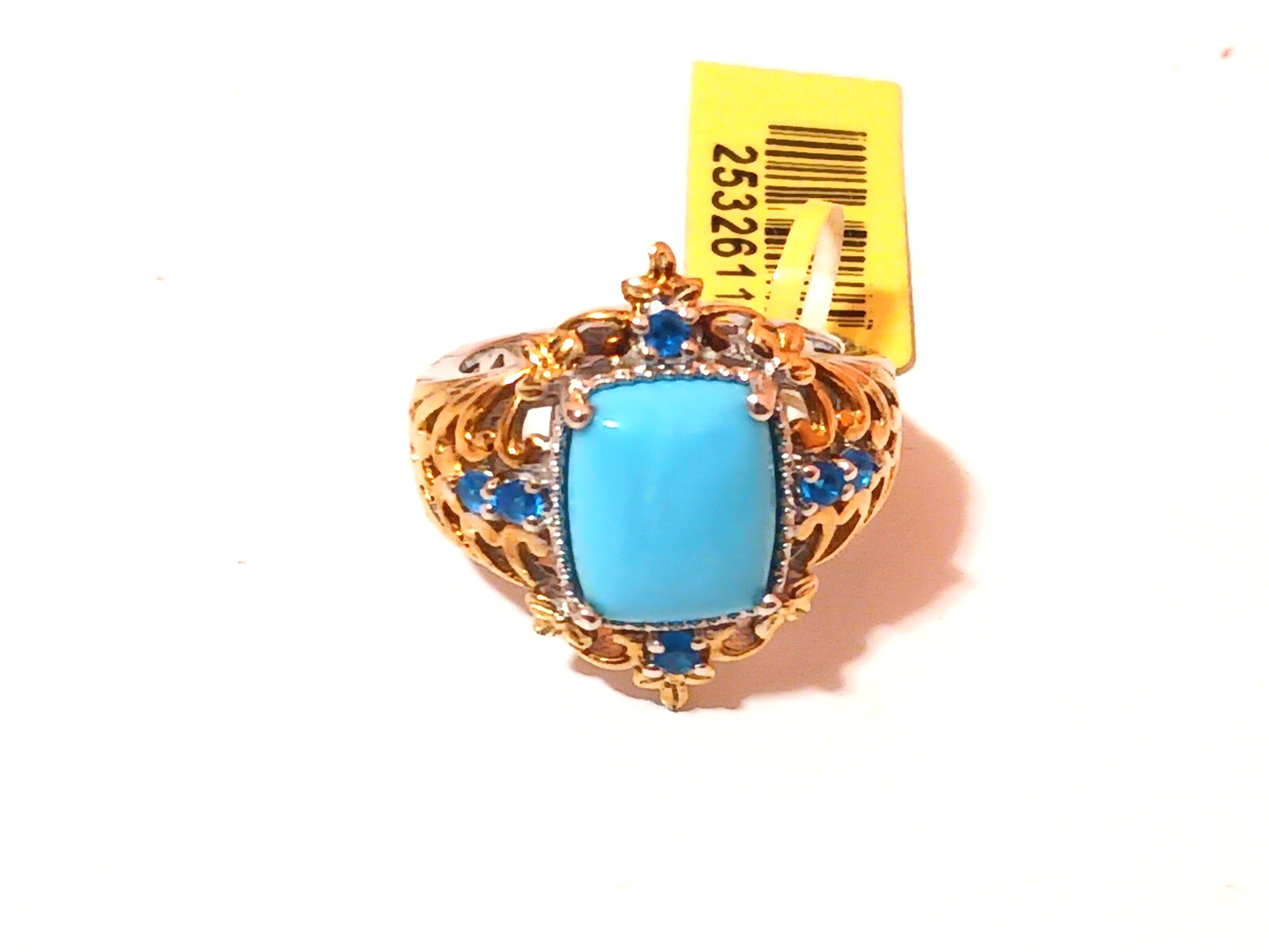 Arizona Sleeping Beauty Plat Ovr Sterling Silver W/14Ct Gold Accent SZ 7/ 3.25ct