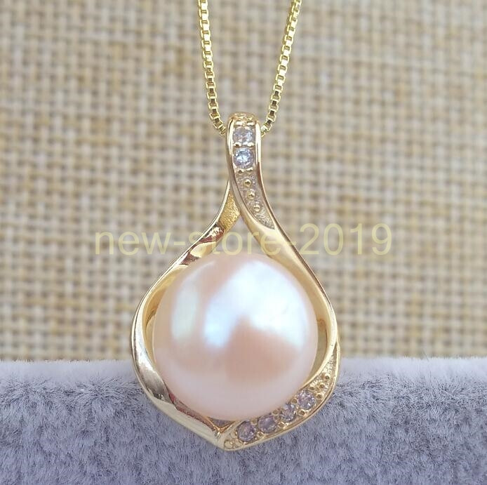 18″ Beautiful AAA Akoya 9-10mm Pink Real Pearl Single Pendant Necklace