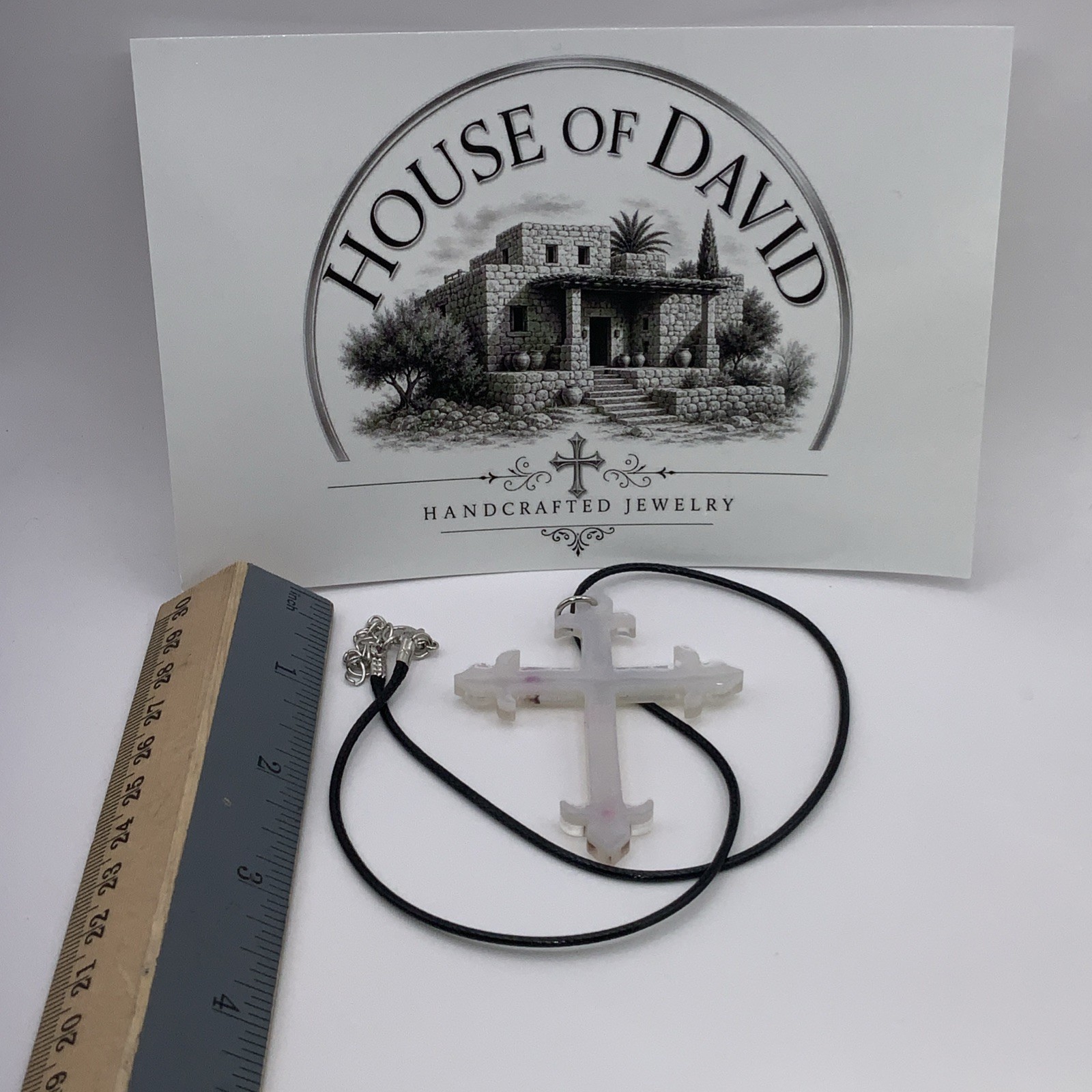 House Of David Handmade Cross Necklace Floating 3D Pearls