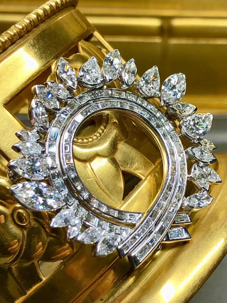 Elegant Vintage Brooch Pin 3 Ct Marquise Simulated Diamond 14k White Gold Plated