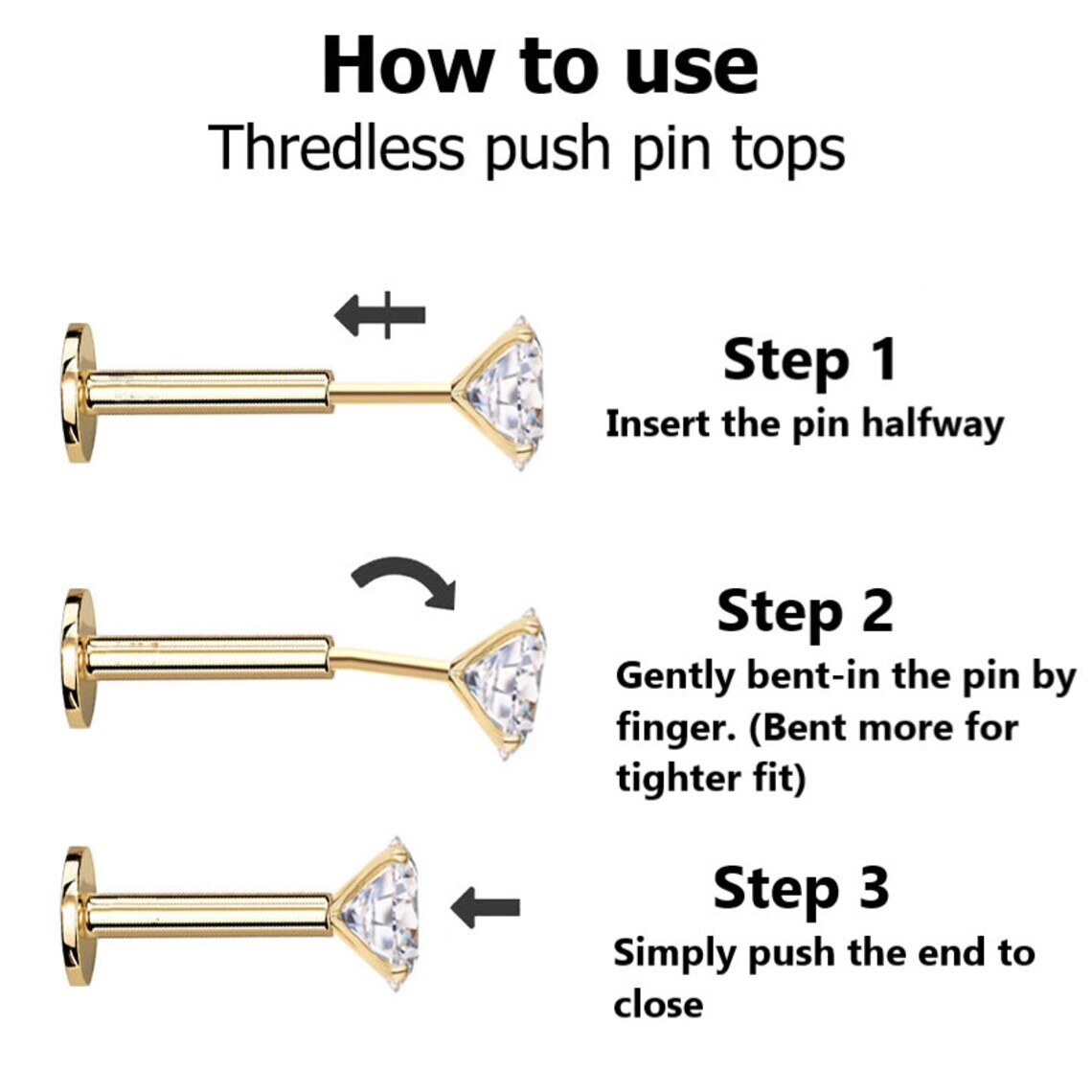 20G/18G/16G Titanium Labret 4 stones Push Pin Threadless Flat Back Stud Earring