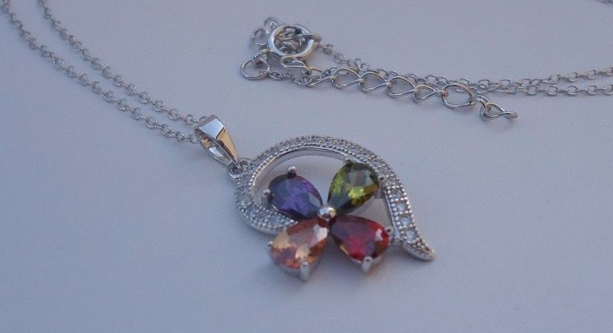 MULTI-COLOR NECKLACE PENDANT STERLING SILVER 2.75 CT SIMULATED DIAMOND/AMETHYST