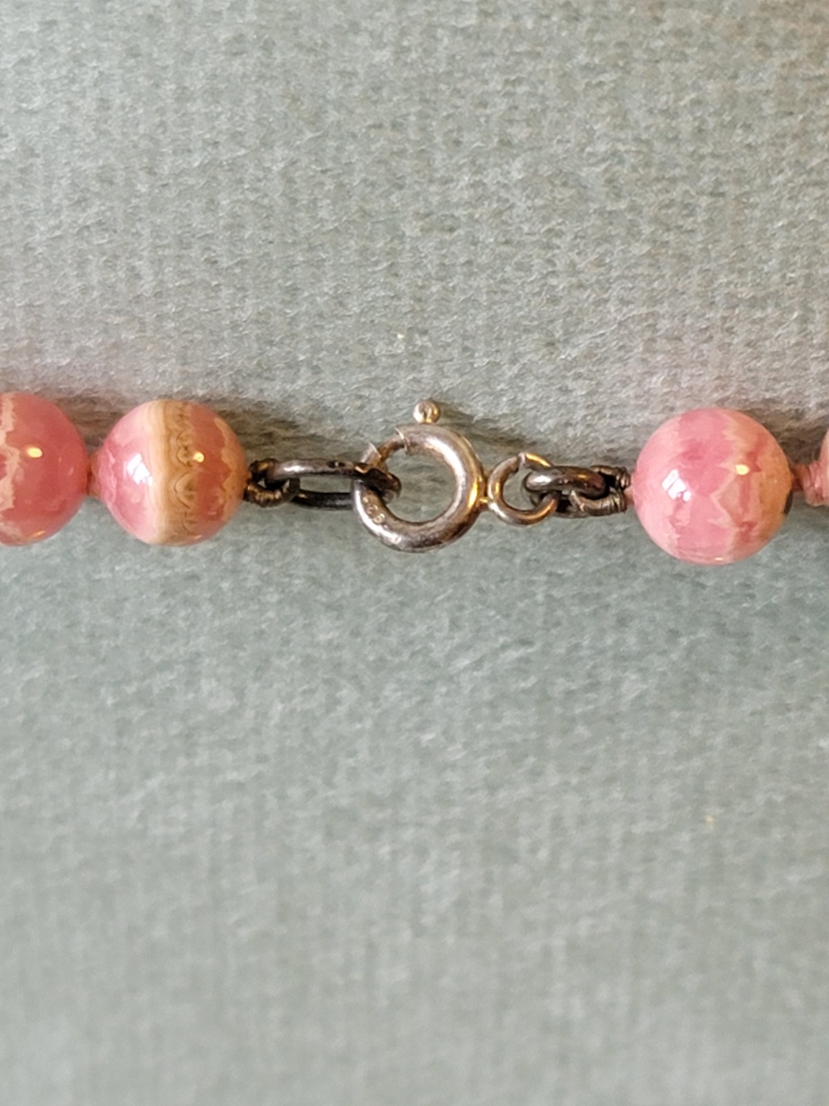 Vintage Genuine Rhodochrosite Bead Pearl Knotted Necklace