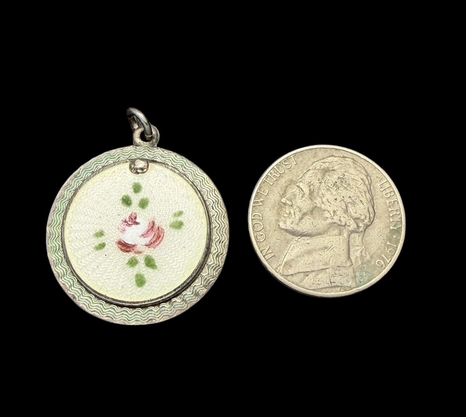 VINTAGE STERLING SILVER VIRGIN MARY & JESUS ENAMEL ROSE CHARM PENDANT 24.7mm