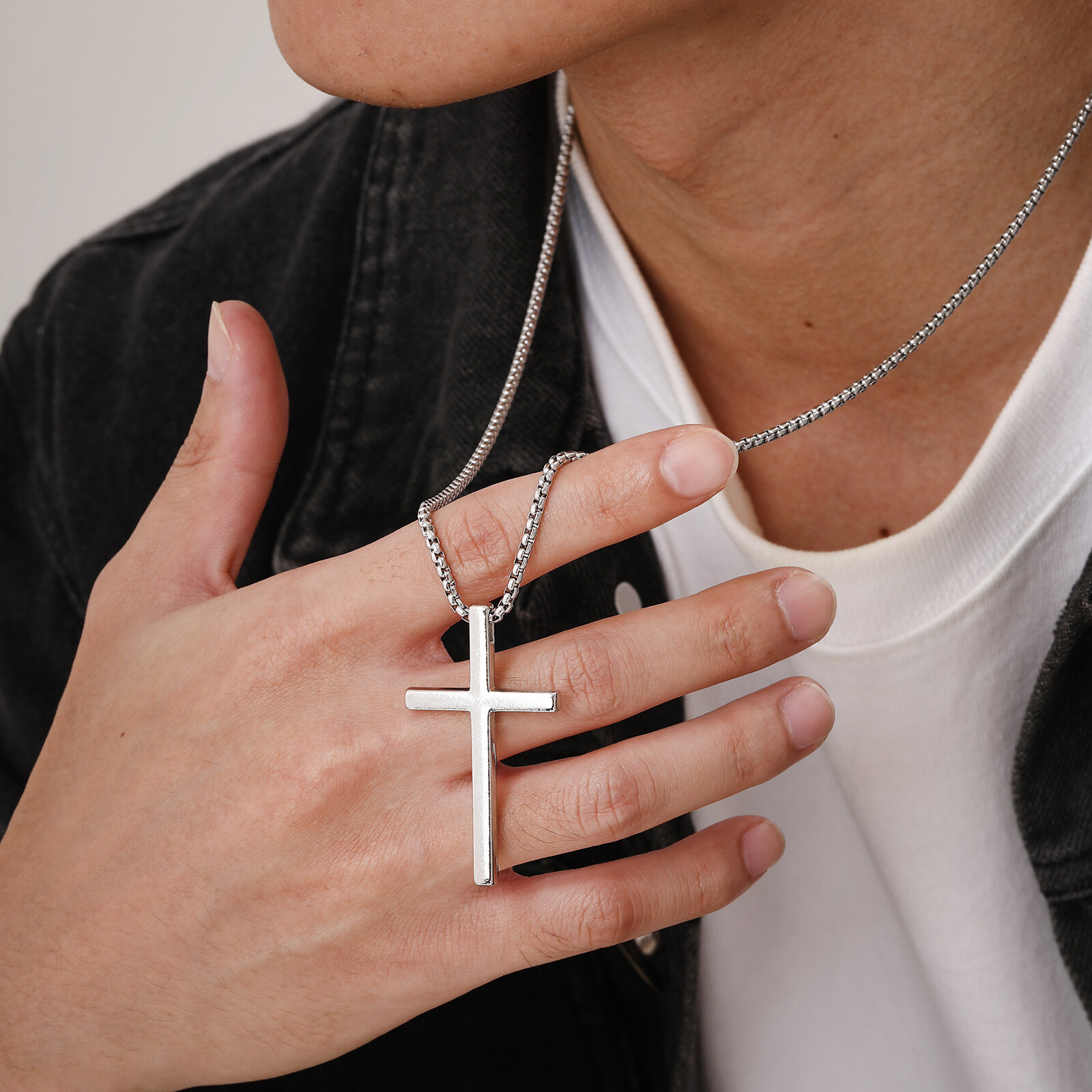 Cross Necklace for Men Women,Plain Cross Pendant Collar with Box Chain Gift