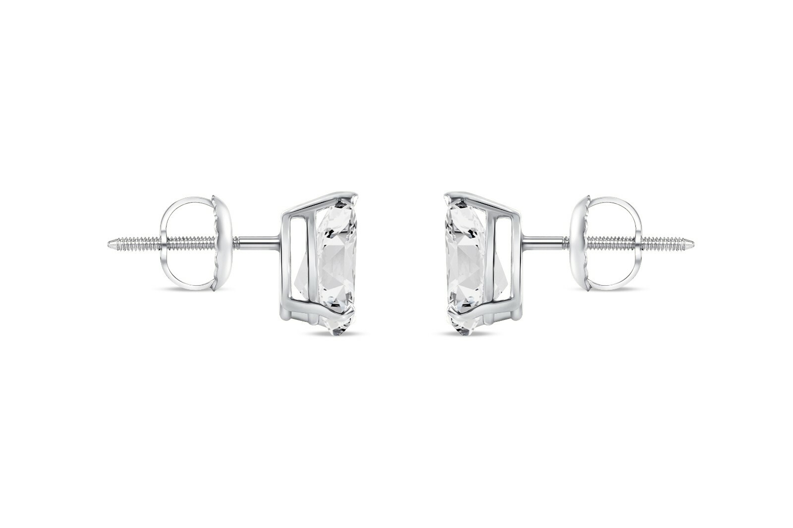 2 Ct Pear Teardrop Earrings Studs Created Diamond Solid 14K White Gold ScrewBack