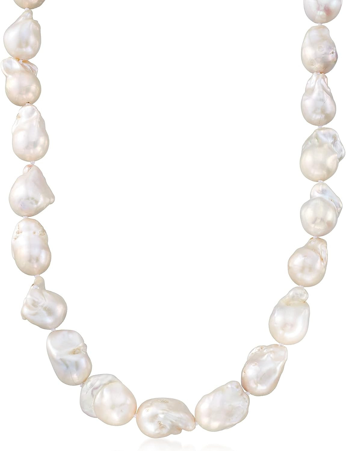 High-Luster White Baroque Pearl Strand – 20″ Modern Minimalist 14K Gold
