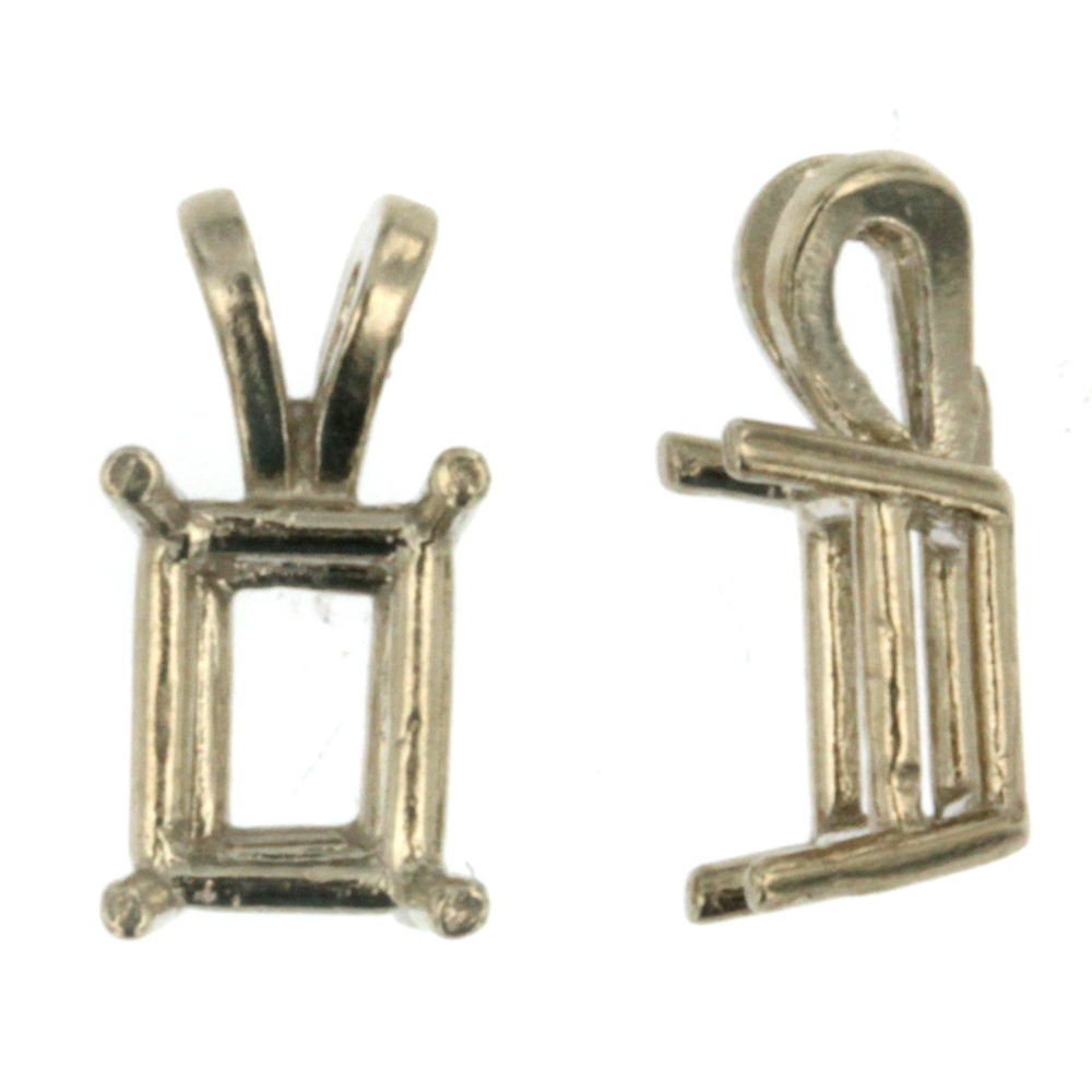 14k White & Yellow Gold 4 Prong Emerald Pendant Setting 4.25×3-25x18mm ALL SIZES